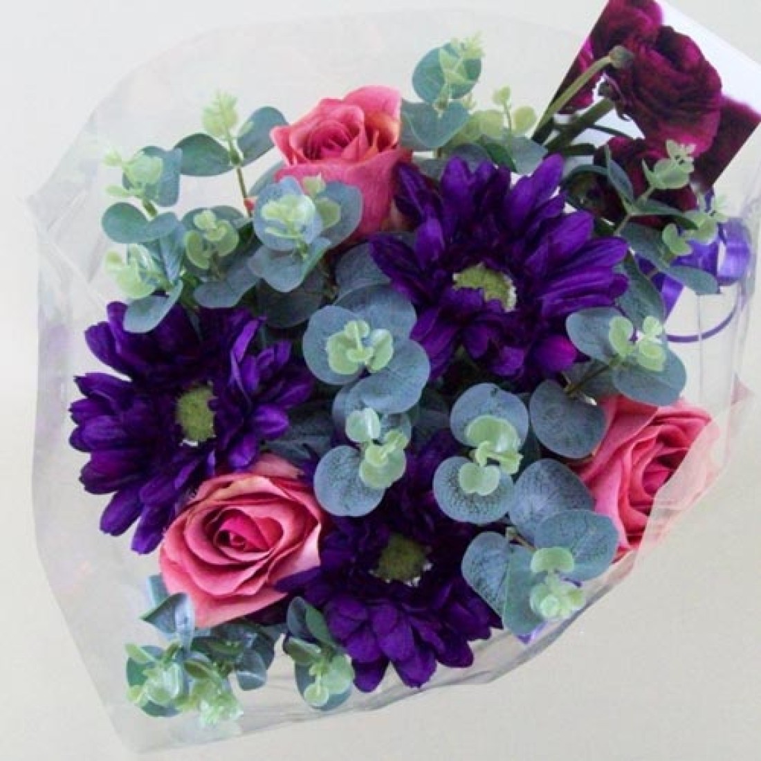 Silk Flowers Gift Bouquet Purple Sensation Silk Rose and Gerbera Gift